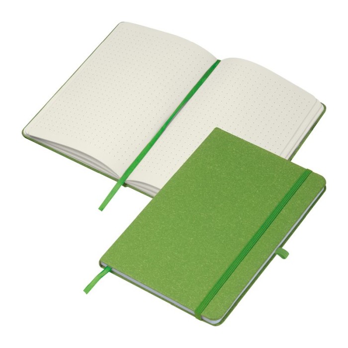 Reklámajándék: A5-ös jegyzetfüzet újrahasznosított papírból, zöld