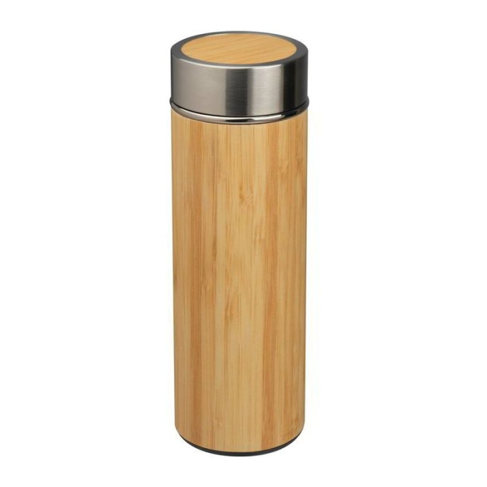 Reklámajándék: Acél reklám termosz bambusz bevonattal, 350 ml, bézs