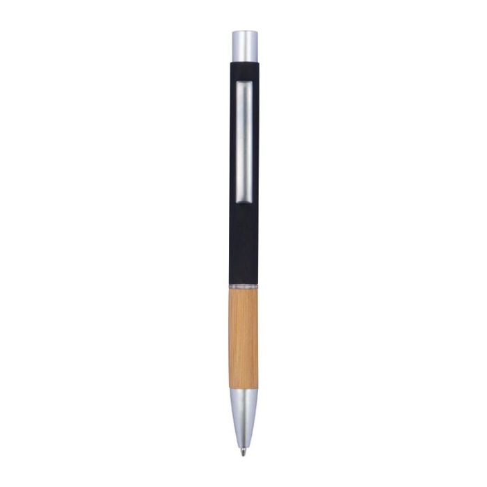 Reklámajándék: Alumínium írószer készlet bambusz markolatú tollal, fekete