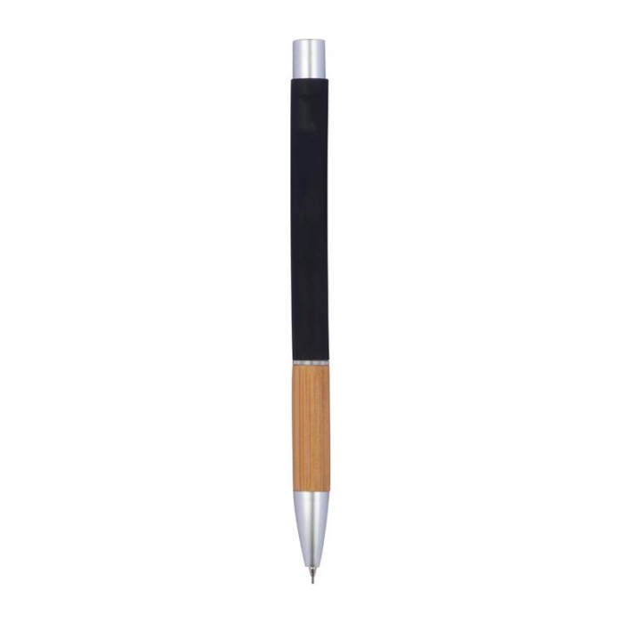 Reklámajándék: Alumínium írószer készlet bambusz markolatú tollal, fekete
