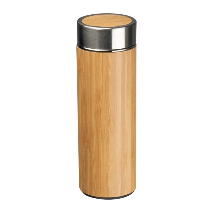Reklámajándék: Bambusz reklám termosz és bögre szett, 450+350 ml, bézs