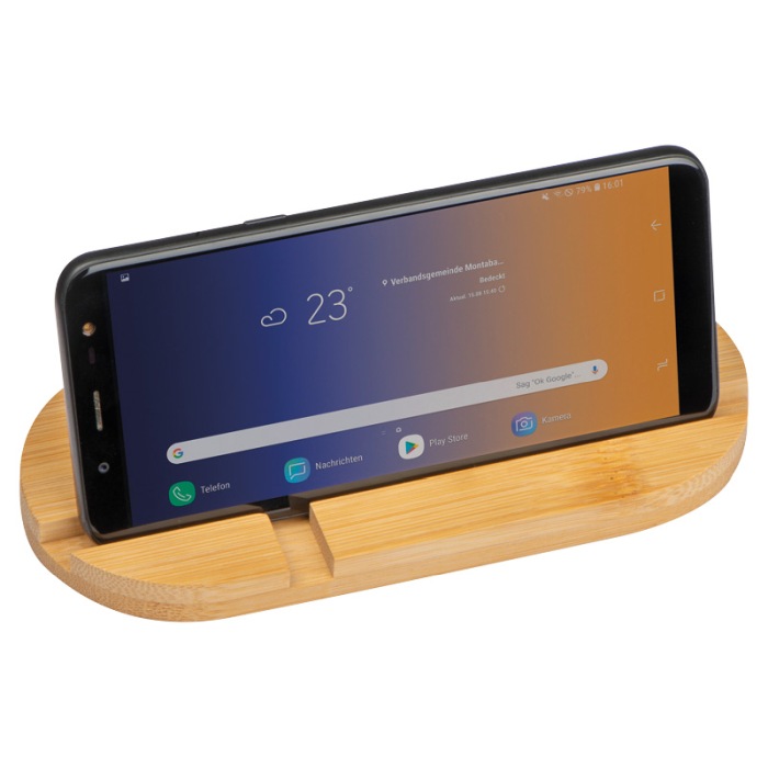 Reklámajándék: Bambusz tablet és mobiltelefon tartó, bézs
