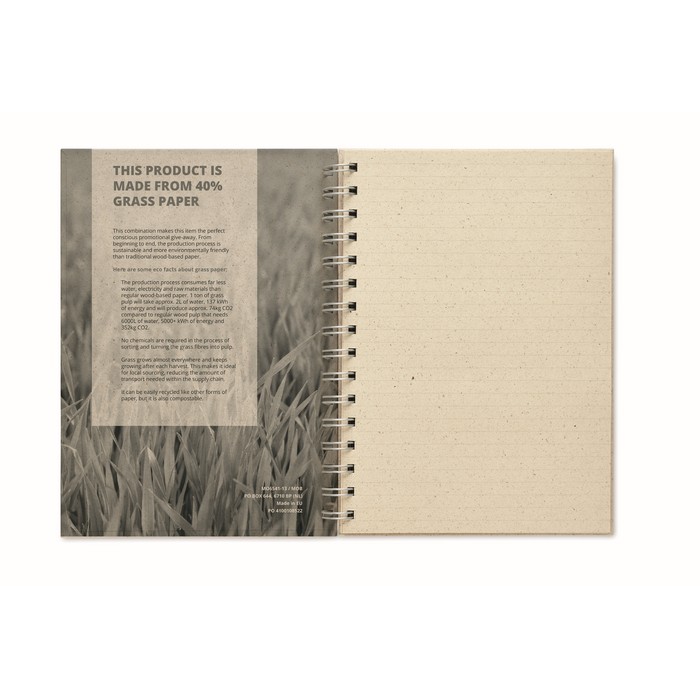 Grass Book fűpapír A5 spirál jegyzetfüzet, bézs