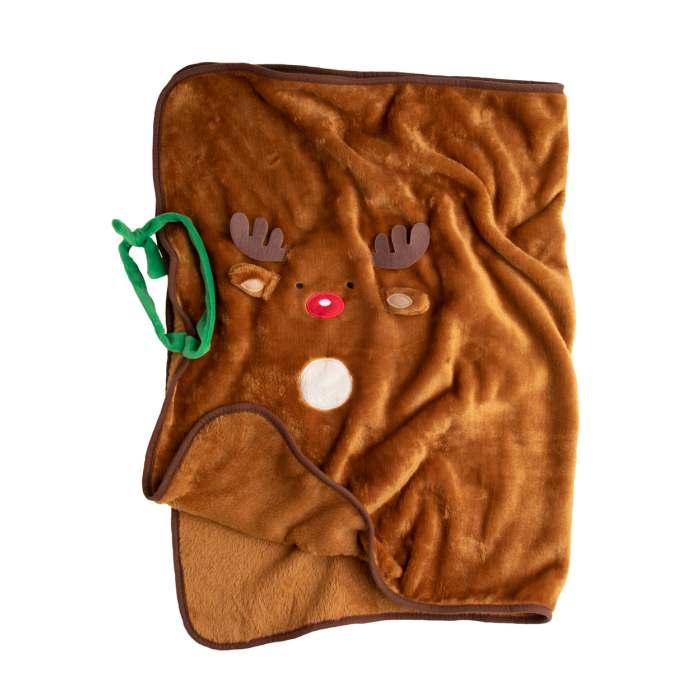 Hugger karácsonyi polár takaró, rénszarvasos, barna