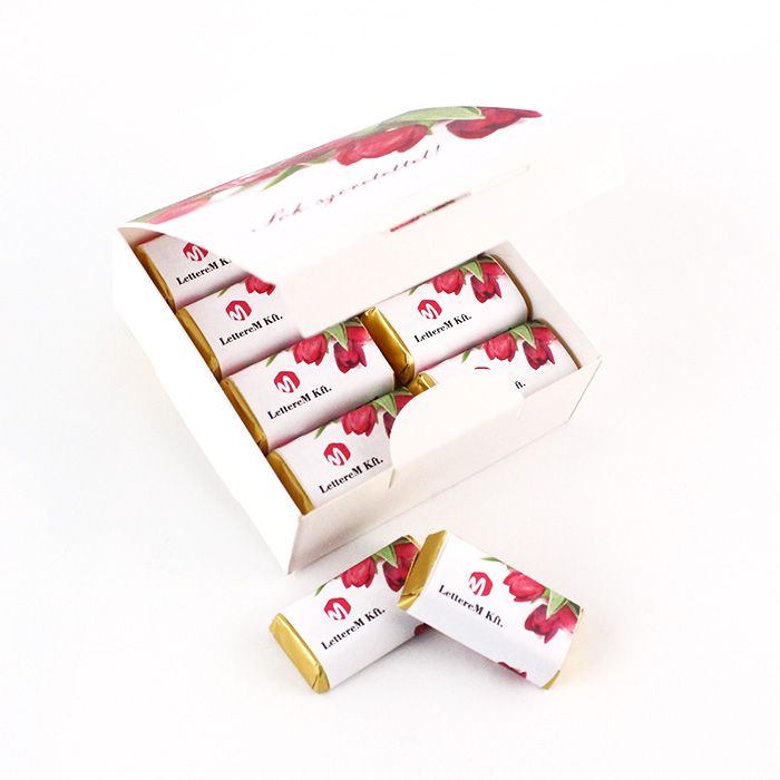 Mini reklám csokik, egyedileg logózott dobozban