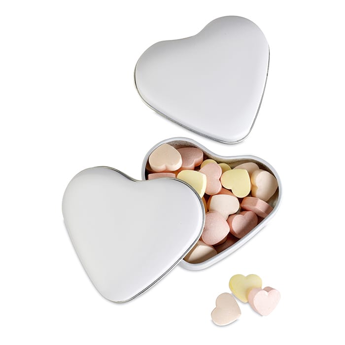 Lovemint cukorka szív alakú tartóban, fehér