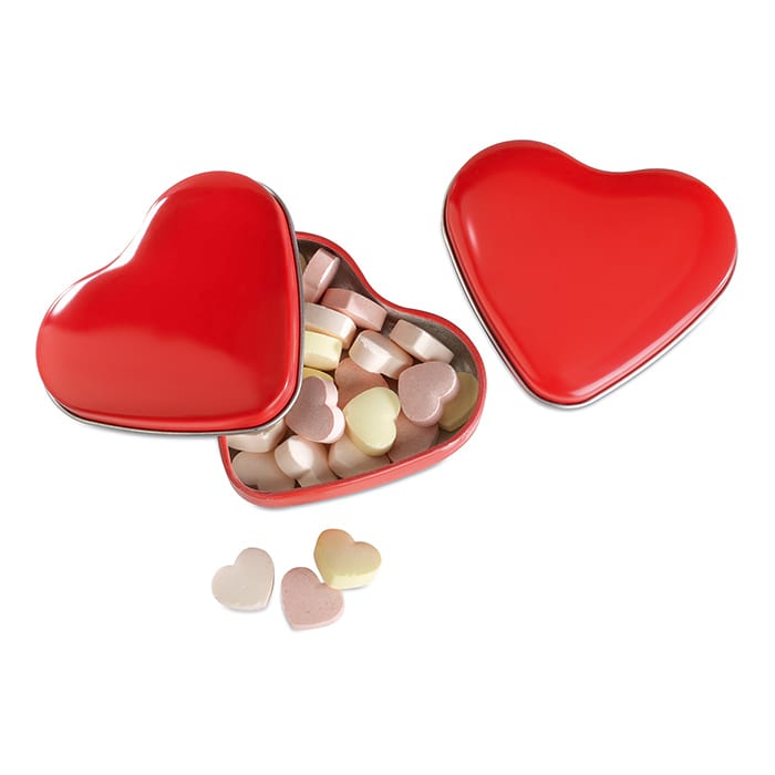 Lovemint cukorka szív alakú tartóban, piros