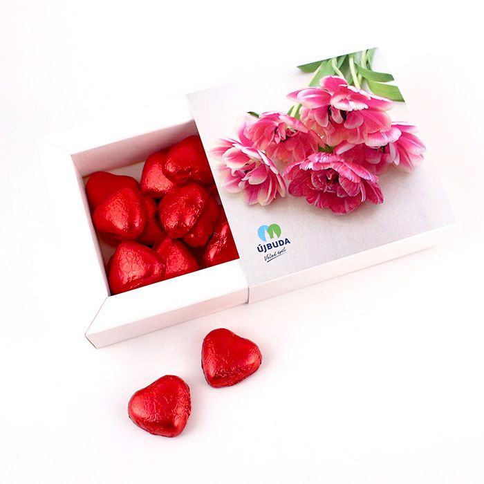 Mini csoki szívek emblémázható dobozban