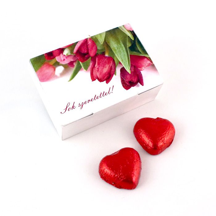 Mini csoki szívek emblémázott dobozban