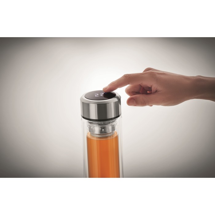 Pole Glass palack led érintős hőmérővel, átlátszó
