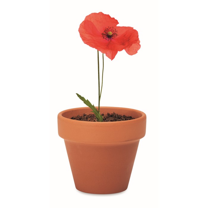 Red Poppy terrakotta ültető, pipacs, natúr