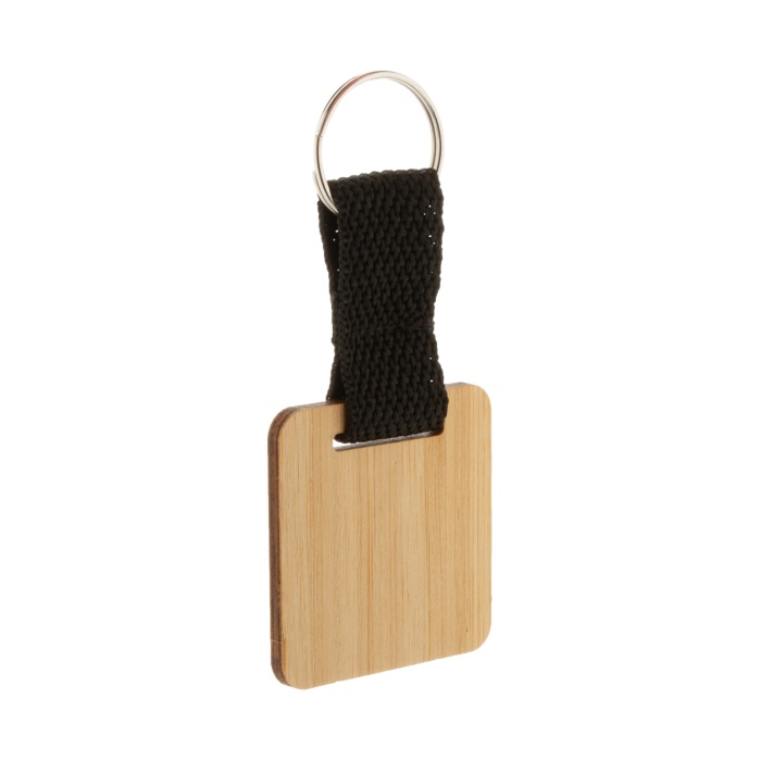 Stropp bambusz kulcstartó, négyzet, natúr