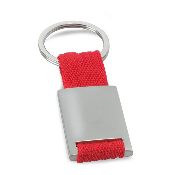 Tech téglalap alakú fém kulcstartó, piros