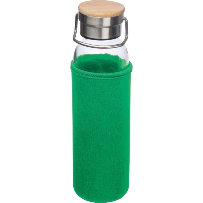 Reklámajándék: Üveg reklám ivópalack neoprén tokban, zöld