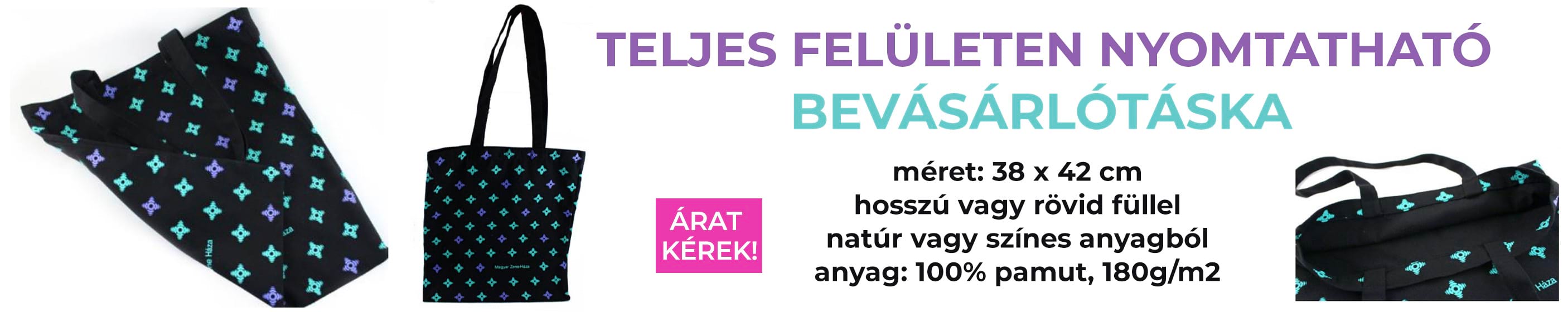 Egyedi bevásárlótáska, teljes felületen nyomtatott bevásárlótáska, reklámajándék