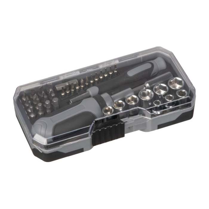 Reklámajándék | 41 darabos szerszámkészlet racsnis rendszerrel, szürke