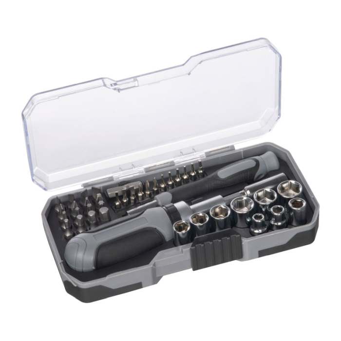 Reklámajándék | 41 darabos szerszámkészlet racsnis rendszerrel, szürke