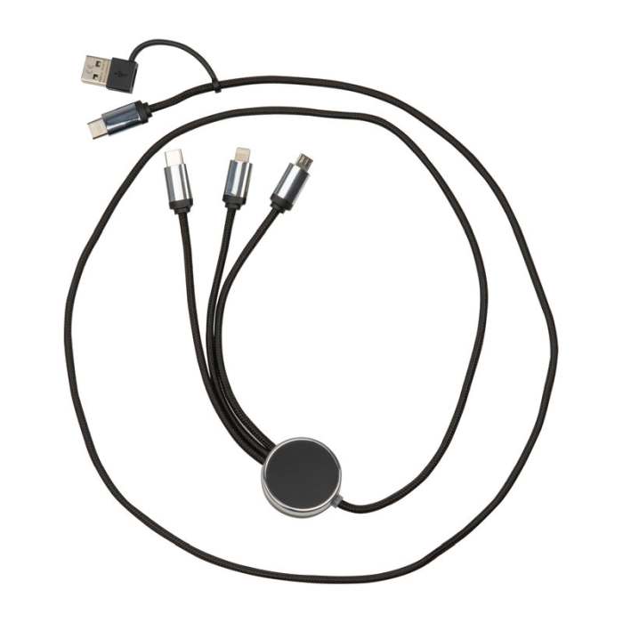Reklámajándék | 5 az 1-ben USB LED töltőkábel , fekete