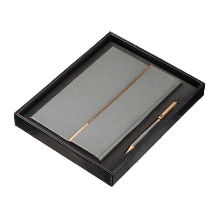 Reklámajándék | A5 egyedi jegyzetfüzet és reklámtoll készlet, ezüst