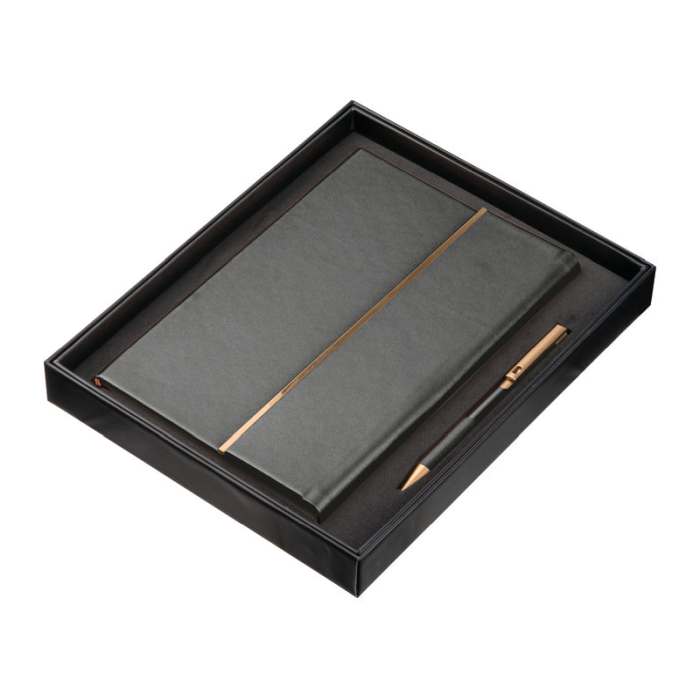 Reklámajándék | A5 egyedi jegyzetfüzet és reklámtoll készlet, fekete