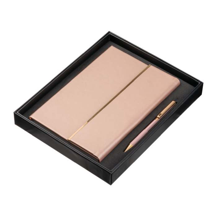 Reklámajándék | A5 egyedi jegyzetfüzet és reklámtoll készlet, rózsaszín