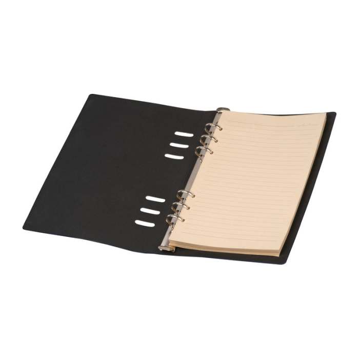 Reklámajándék | A5 gyűrűs egyedi jegyzetfüzet PU borítóval, fekete