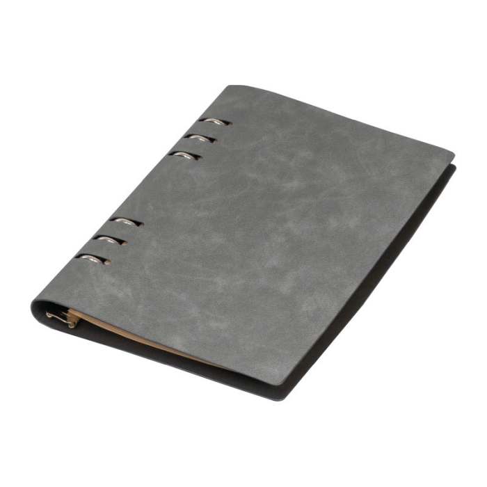 Reklámajándék | A5 gyűrűs egyedi jegyzetfüzet PU borítóval, szürke