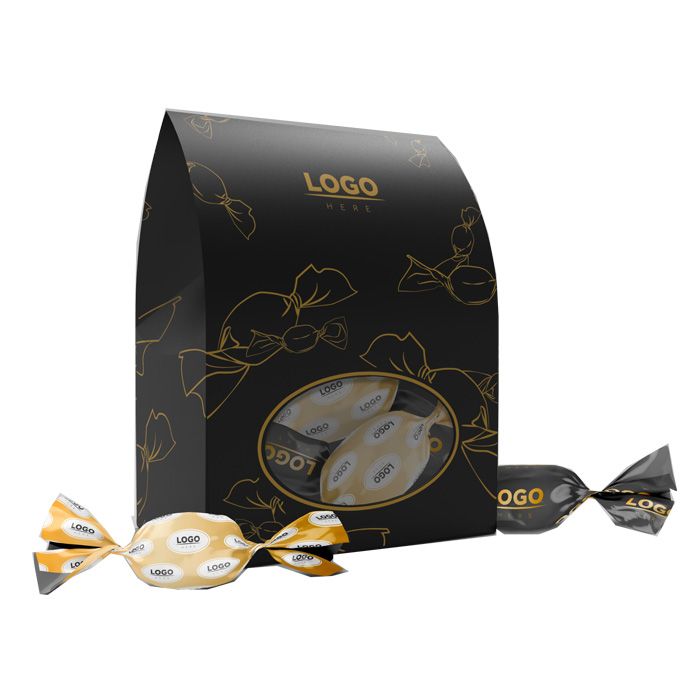 Reklámcsokoládé: Belga csokoládés egyedi szaloncukor egyedi díszdobozban