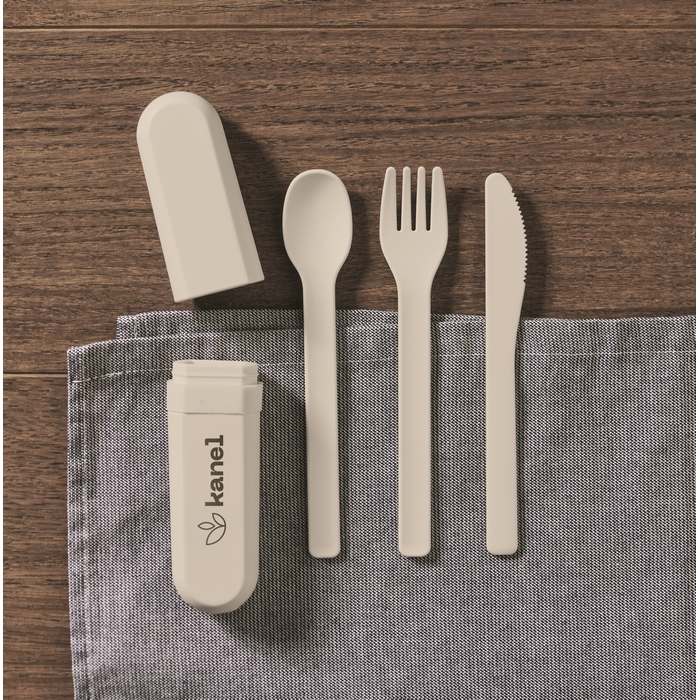 Reklámajándék | Biteful PLA evőeszköz készlet és tok, bézs