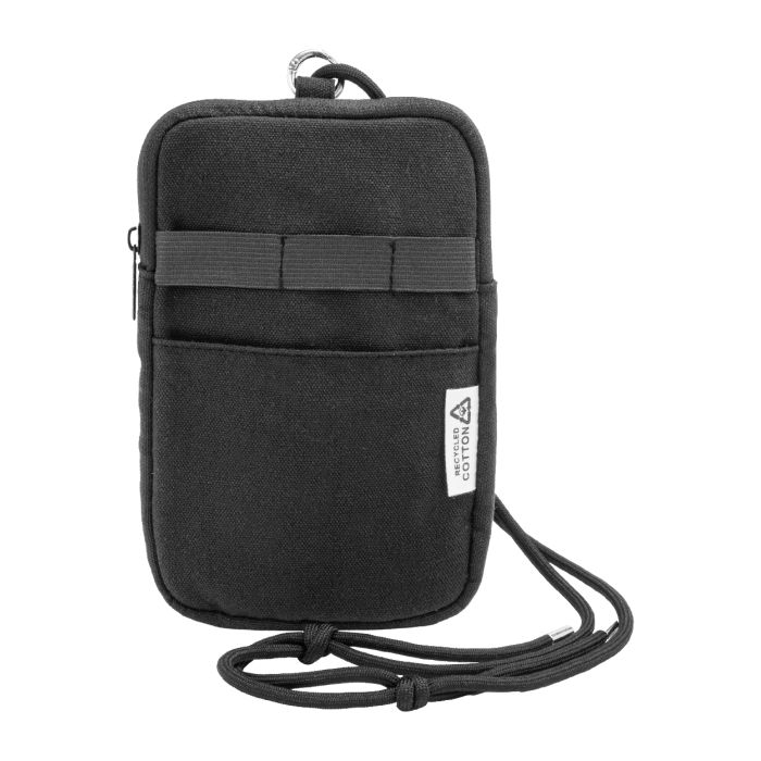 Reklámajándék | CanvaFon újrahasznosított vászon mobiltartó oldaltáska, fekete