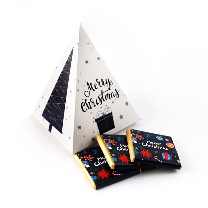 Karácsonyi Céges Ajándék: Belga reklámcsoki egyedi piramis dobozban, karácsonyra