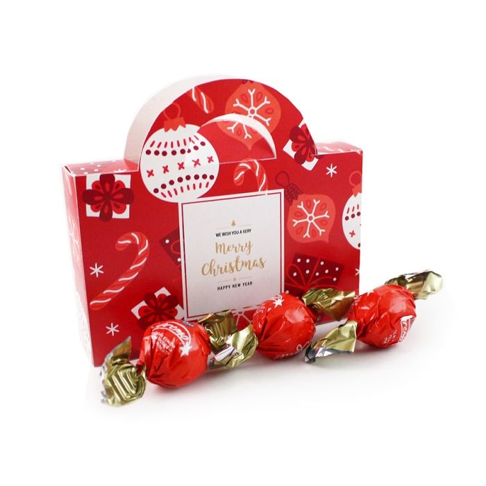 Karácsonyi Céges Ajándék: Csokigolyók logós táska dobozban, karácsonyra