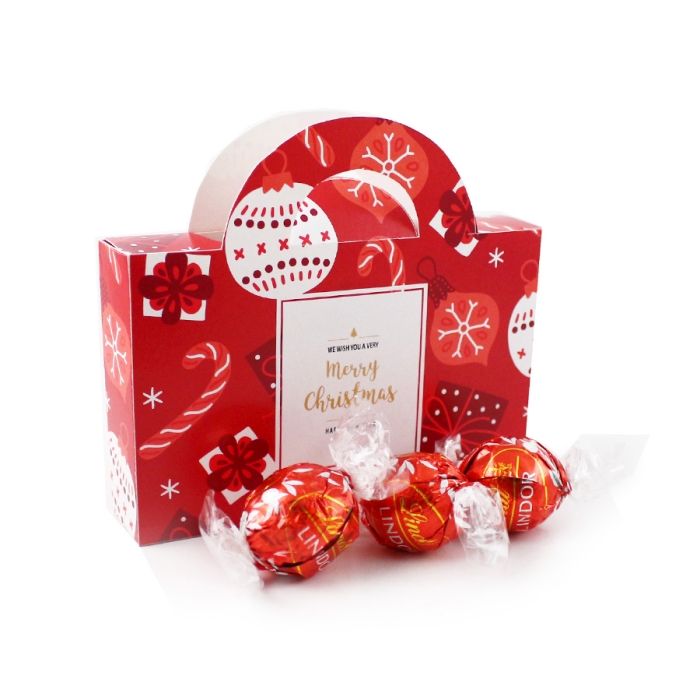 Karácsonyi Céges Ajándék: Lindt csokigolyók logós táska dobozban, karácsonyra