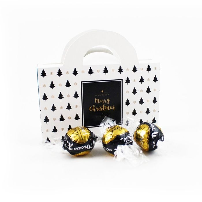 Karácsonyi Céges Ajándék: Lindt csokigolyók logós táska dobozban, karácsonyra