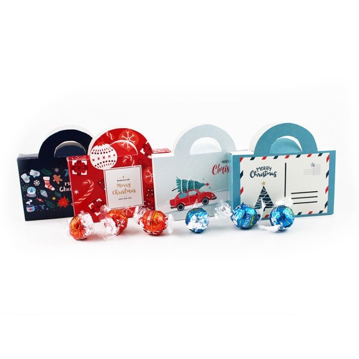 Karácsonyi Céges Ajándék: Lindt csokigolyók logós táska dobozban, karácsonyra