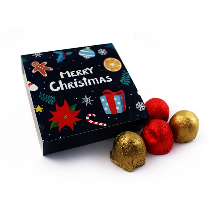 Céges Karácsonyi Ajándék: Marcipán ízű golyó (alkoholos töltelékkel) egyedi papírdobozban, karácsonyra Karácsonyi Céges Ajándék: Marcipán ízű golyó (alkoholos töltelékkel) egyedi papírdobozban, karácsonyra