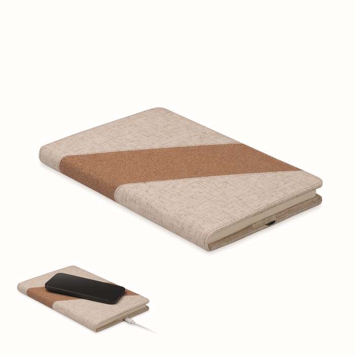 Reklámajándék | Cortona A5 jegyzetfüzet 15W töltővel, bézs