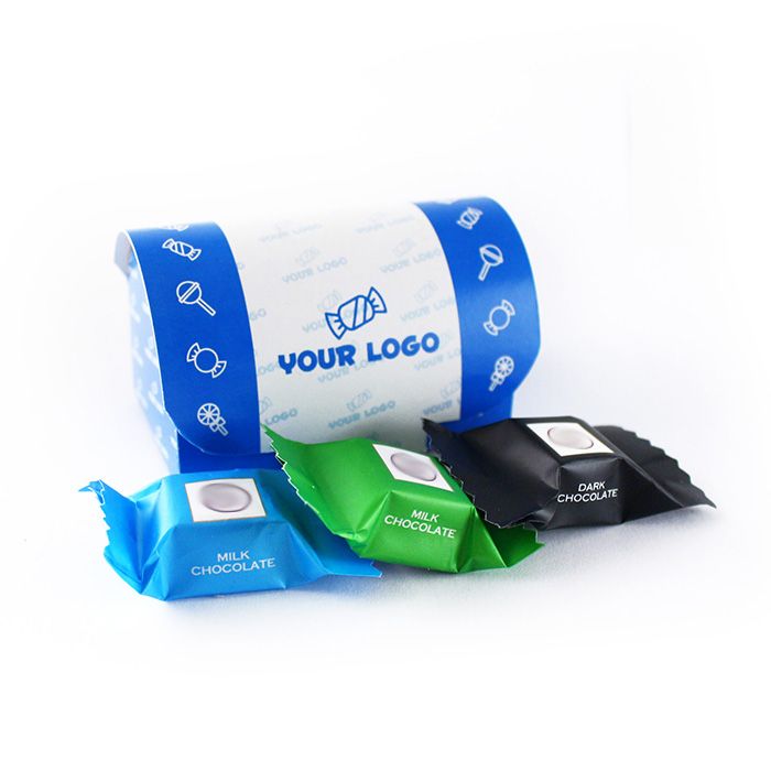 Céges Reklám csoki: Csokikockák egyedi ládikó dobozban