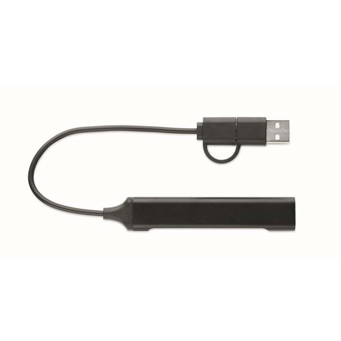 Reklámajándék | Current USB 4 portos hub, 19 cm kábel, fekete