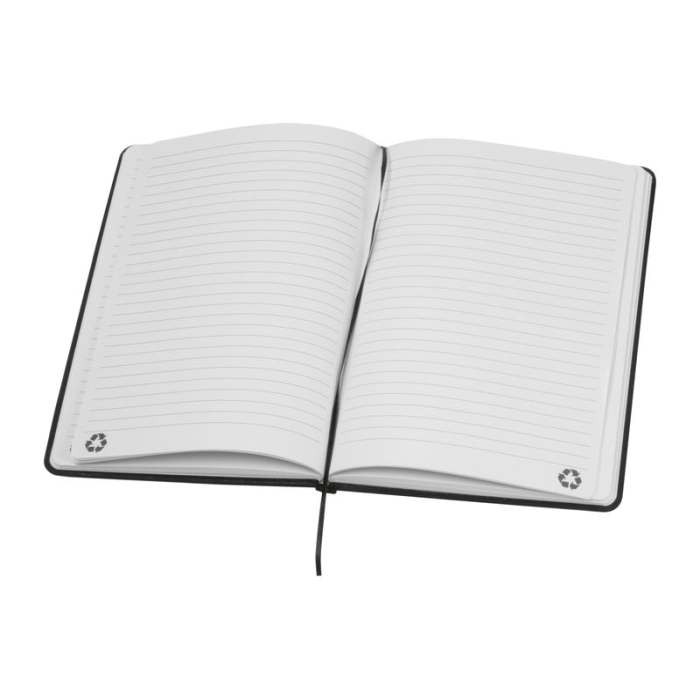 Reklámajándék | A5 újrahasznosított egyedi jegyzetfüzet RPU borítóval, fekete
