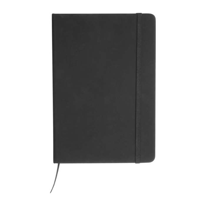 Reklámajándék | A5 újrahasznosított egyedi jegyzetfüzet RPU borítóval, fekete