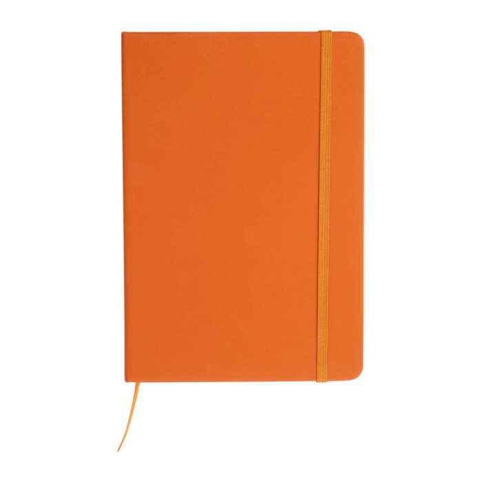 A5 újrahasznosított egyedi jegyzetfüzet RPU borítóval, narancssárga | Reklámajándék, reklámtárgy, céges ajándék, egyedi reklámajándék Reklámajándék | A5 újrahasznosított egyedi jegyzetfüzet RPU borítóval, narancssárga