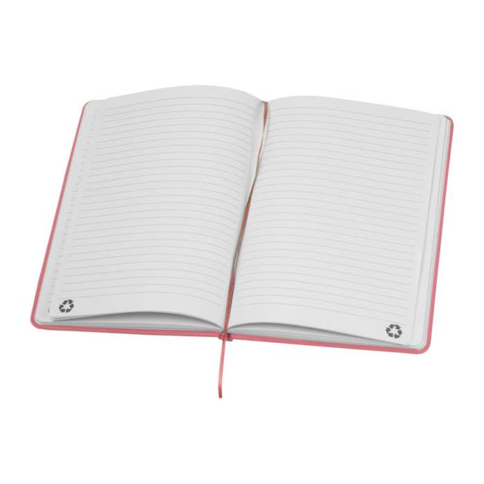 A5 újrahasznosított egyedi jegyzetfüzet RPU borítóval, rózsaszín | Reklámajándék, reklámtárgy, céges ajándék, egyedi reklámajándék Reklámajándék | A5 újrahasznosított egyedi jegyzetfüzet RPU borítóval, rózsaszín