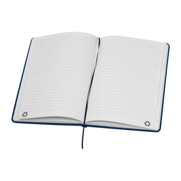A5 újrahasznosított egyedi jegyzetfüzet RPU borítóval, sötétkék | Reklámajándék, reklámtárgy, céges ajándék, egyedi reklámajándék Reklámajándék | A5 újrahasznosított egyedi jegyzetfüzet RPU borítóval, sötétkék