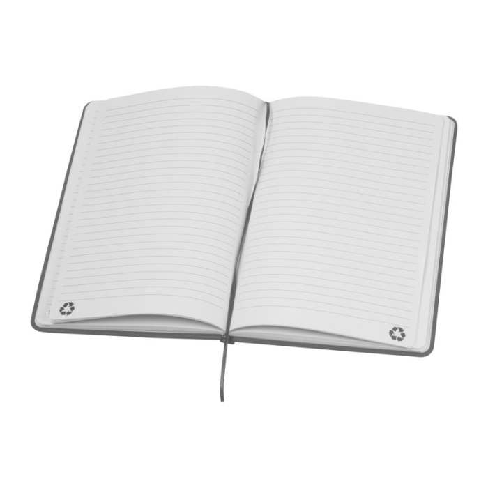 Reklámajándék | A5 újrahasznosított egyedi jegyzetfüzet RPU borítóval, szürke