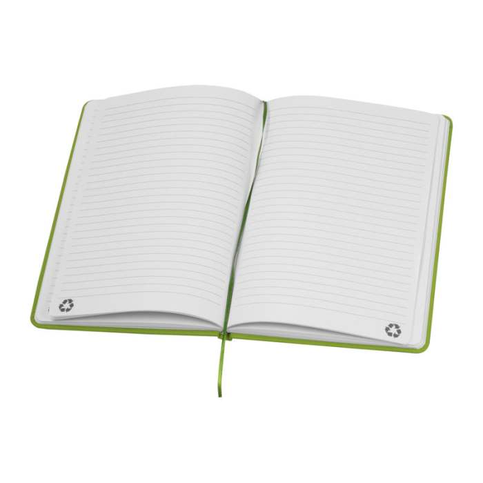 A5 újrahasznosított egyedi jegyzetfüzet RPU borítóval, világoszöld | Reklámajándék, reklámtárgy, céges ajándék, egyedi reklámajándék Reklámajándék | A5 újrahasznosított egyedi jegyzetfüzet RPU borítóval, világoszöld