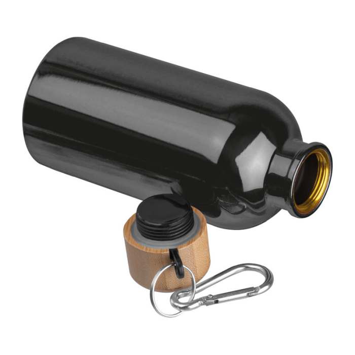 Reklámajándék | Egyedi kulacs karabinerrel, 400ml, fekete