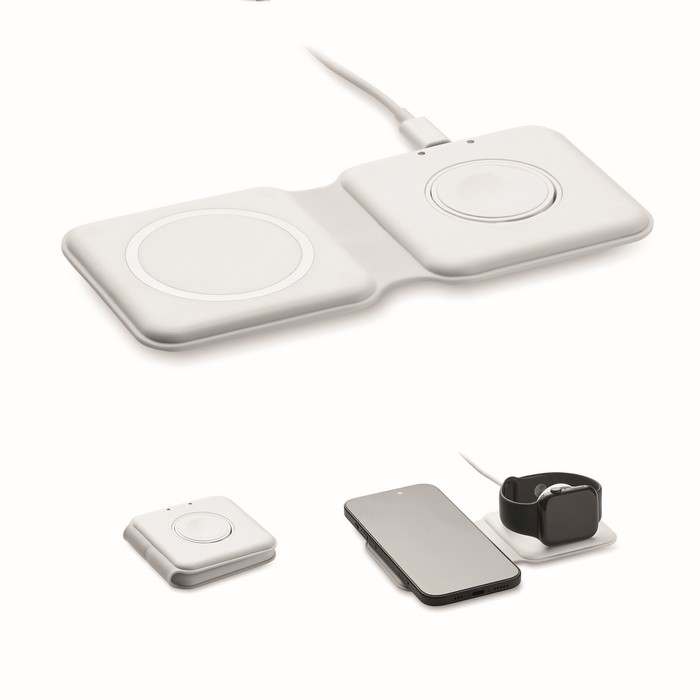 Reklámajándék | Flip 2 az 1ben összecsukh.töltő 15W, fehér