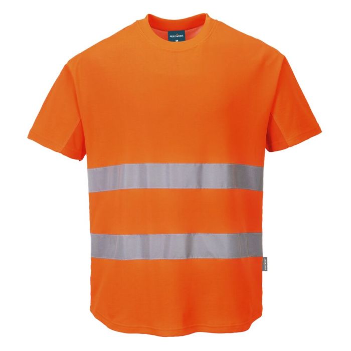 Portwest Hi-Vis pamut póló pamut hálós betétes póló S/S, narancs