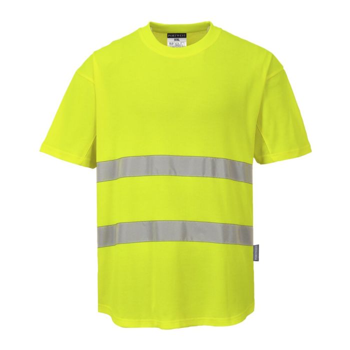 Portwest Hi-Vis pamut póló pamut hálós betétes póló S/S, sárga